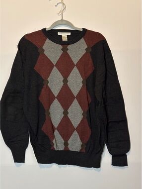 Geoffrey Beene Men's Cotton Argyle Crewneck Sweater Medium